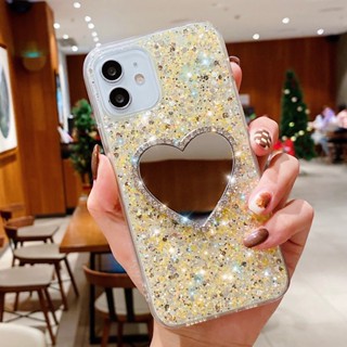 เคสโทรศัพท์ สําหรับ OPPO A9 A5 A11K A31 A53 A33 A73 2020 A92 A52 A7 A5S A12 F9 A3S A12e มือถือแบบนิ่ม กันกระแทก พร้อมกระจก ลายหัวใจ