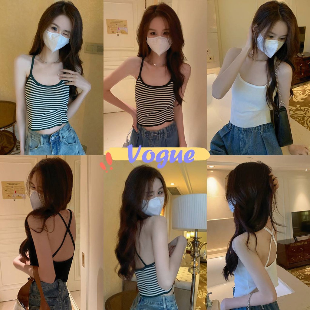 Vogue🌟พร้อมส่ง🌟 เสื้อสายเดี่ยวไหมพรม สายXX ใส่แล้วเซ็กซี่น่ารักปนกัน (47213)
