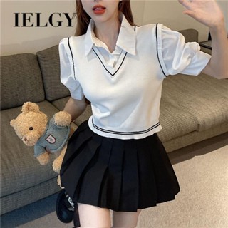 IELGY เสื้อโปโล คอปก แขนสั้น ผ้าถัก เข้ารูป เข้ากับทุกการแต่งกาย สําหรับผู้หญิง