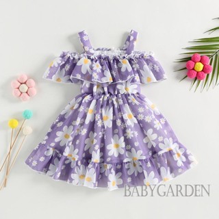 Babygarden-3m-5y ชุดเดรสเจ้าหญิง พิมพ์ลายดอกไม้ สีพื้น แต่งระบาย สายคล้องคอ ฤดูร้อน สําหรับเด็กผู้หญิง