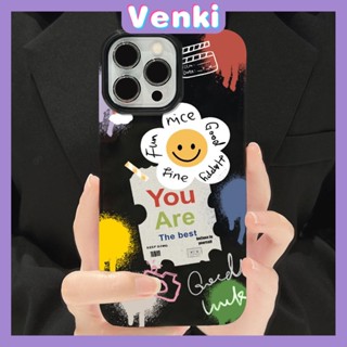 VENKI - เคสสำหรับ iPhone 11 Soft TPU เคสลูกอมสีดำเงา Creative Collage Sunflower Smiley ป้องกันกล้องกันกระแทกสำหรับ iPhone 14 13 12 11 Pro Max 7 8 Plus X XR