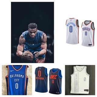 Oklahoma City Thunder #0 Russell Westbrook เสื้อบาสเก็ตบอลสีดำของผู้ชายสั้น -เสื้อยืดกีฬา