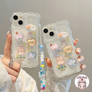 เคสโทรศัพท์มือถือ TPU นิ่ม แบบใส กันเหงื่อ ลายกระต่าย หมี กลิตเตอร์ สไตล์เกาหลี สําหรับ IPhone 14 Pro Max 13 12 11 Pro Max X XS Max