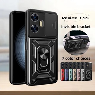 เคสมือถือ แบบแข็ง พร้อมแหวนแม่เหล็ก ป้องกันเลนส์กล้อง สําหรับ Realme C55 RealmeC55 case เคส