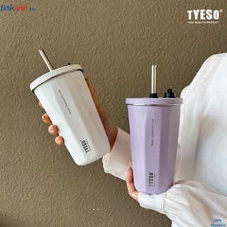 【พร้อมส่ง】Tyeso แก้วน้ําสเตนเลส ขนาดใหญ่ 600 มล. แบบพกพา พร้อมหลอดดูด แยกกาแฟ สําหรับผู้หญิง