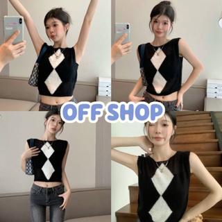 OFF SHOP พร้อมส่ง (OFF-11527) เสื้อกล้ามแขนกุด ลายตางรางหมากรุกใหญ่ เบาบางใส่ง่ายซีทรูนิดๆ  -C