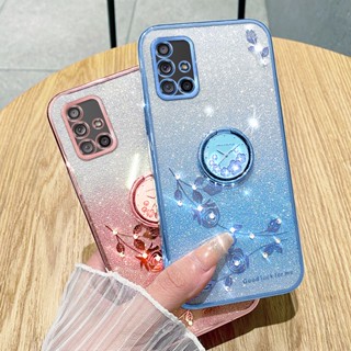 เคสยางนิ่ม ลายดอกไม้ ประดับเพชร วิบวับ สําหรับ Samsung A71 A51 A31 A21s A11