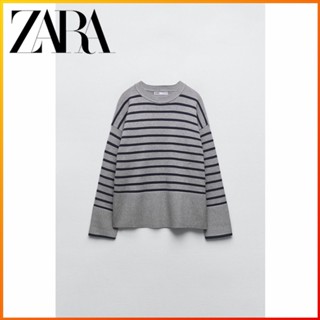 Zara เสื้อกันหนาว แขนยาว คอกลม ลายทาง แฟชั่นฤดูใบไม้ผลิ สําหรับผู้หญิง