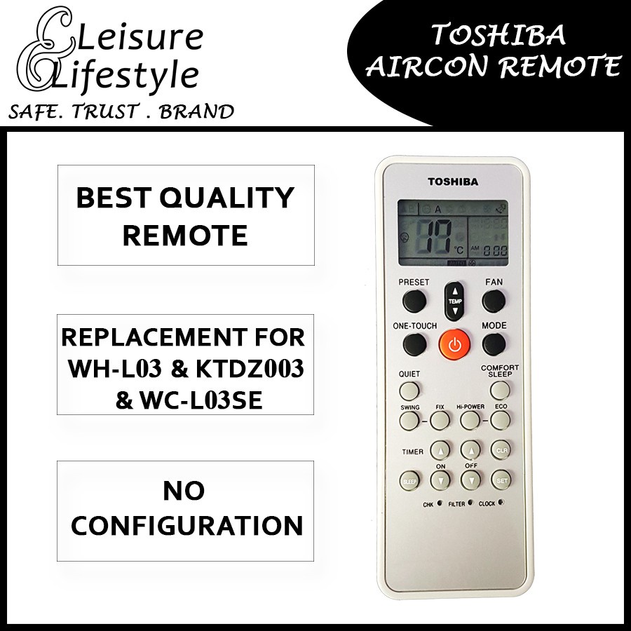 [ครอบพร้อมการรับประกัน] รีโมทคอนโทรล Toshiba Aircon รีโมท Toshiba WC-L03SE WH-L03SE KTDZ003