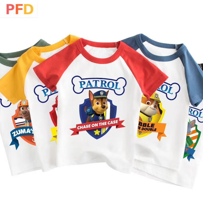 paw patrol เสื้อยืดแขนสั้น พิมพ์ลายการ์ตูนทีม ขนาดเล็ก แฟชั่นฤดูร้อน สําหรับเด็กผู้ชาย และเด็กผู้หญิง
