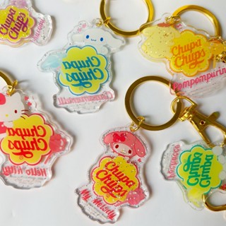 Sanrio x Chupa Chups พวงกุญแจอะคริลิค กลิตเตอร์ สีทอง จี้ห้อยกระเป๋า