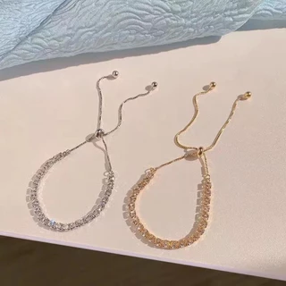 แฟชั่น Simple Rhinestone สร้อยข้อมือปรับ Rose Gold/Silver Charm กําไลข้อมือผู้หญิงเครื่องประดับของขวัญ