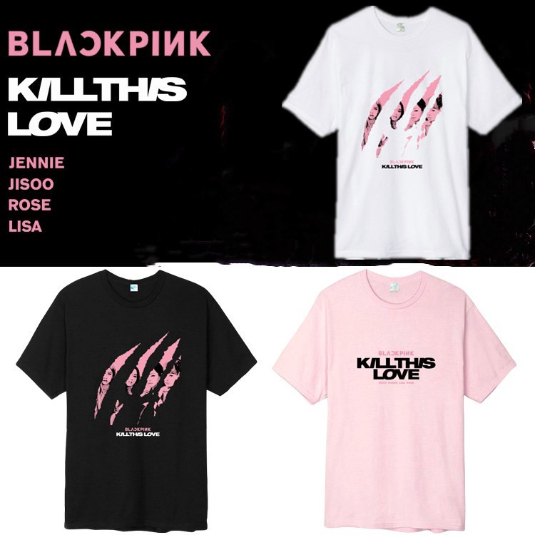 VYSคอลูกเรือเสื้อยืดคอกลม✤KPOP Blackpink Girlgroup  New Album Kill his Love Logo  Shir Unisex ops ee