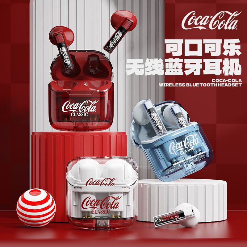 SUPFISH Coca-Cola หูฟังบลูทูธ 5.3 ชุดหูฟังโปร่งใสหูฟังไร้สาย type-c Noise-cancelling สําหรับวิ่งกีฬา