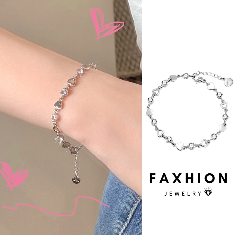 Faxhion เกาหลี หัวใจ กลวง สร้อยข้อมือ สําหรับผู้หญิง หรูหรา เงิน ลูกปัด สร้อยข้อมือ แฟชั่น เครื่องประดับ อุปกรณ์เสริม