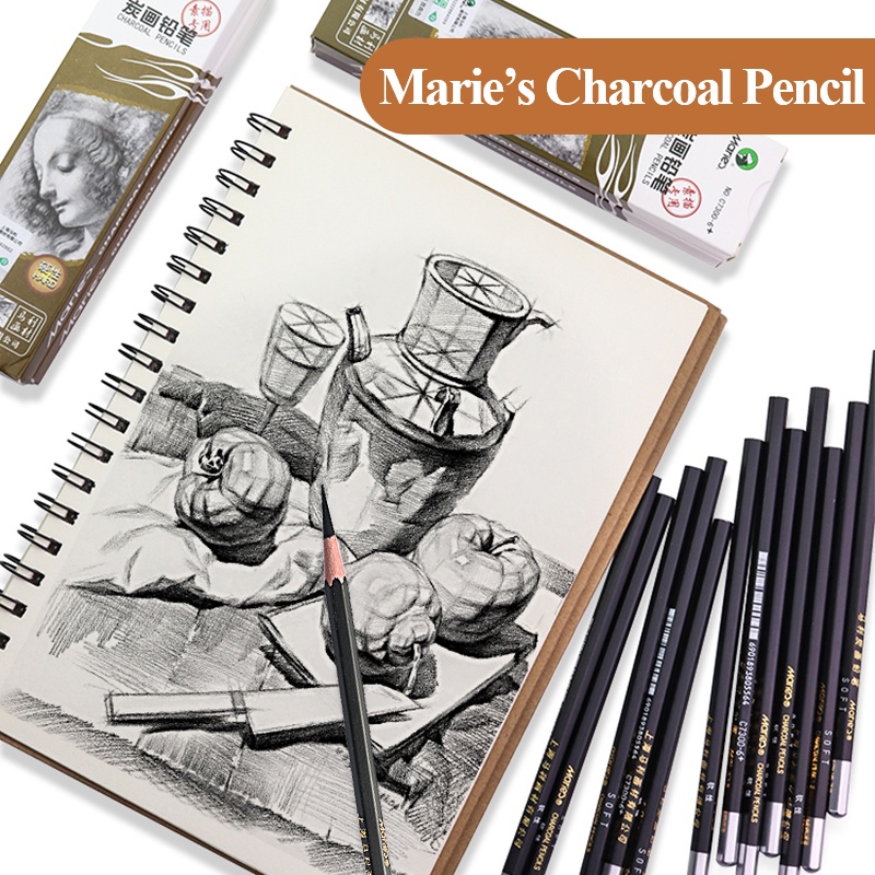 Angel Mark Maries C7300 Sketch Charcoal Pencil 12 ชิ้น Soft/Medium/Hard/Extra-soft Drawing - รูปที่ 4