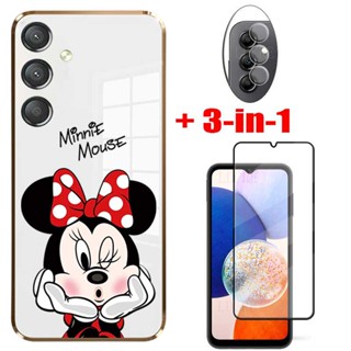 [3 In 1] / แพ็ค Samsung Galaxy M54 M14 5G A54 A34 A14 5G A24 4G มินนี่เมาส์ เคสป้องกันหน้าจอ กระจก ซิลิโคน เคสนิ่ม พร้อมฝาครอบกล้อง