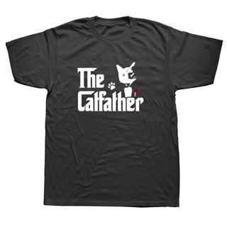 เสื้อยืดคอกลม แขนสั้น ผ้าฝ้าย พิมพ์ลาย The CatFather Father Of Cats Dad สีดํา สไตล์ฮาราจูกุ แนวสตรีท แฟชั่นฤดูร้อน สําหรับผู้ชาย