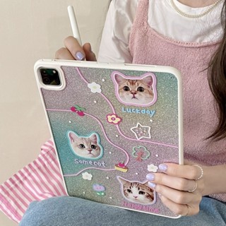 เคส ลายหัวแมว กลิตเตอร์ พร้อมช่องใส่ปากกา สไตล์เกาหลี สําหรับ iPad Pro2021 Air3 4 5 2022 Mini 6 Mini 10