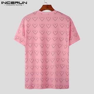 Incerun เสื้อยืด คอกลม แขนสั้น พิมพ์ลาย Love Element แฟชั่นสําหรับผู้ชาย