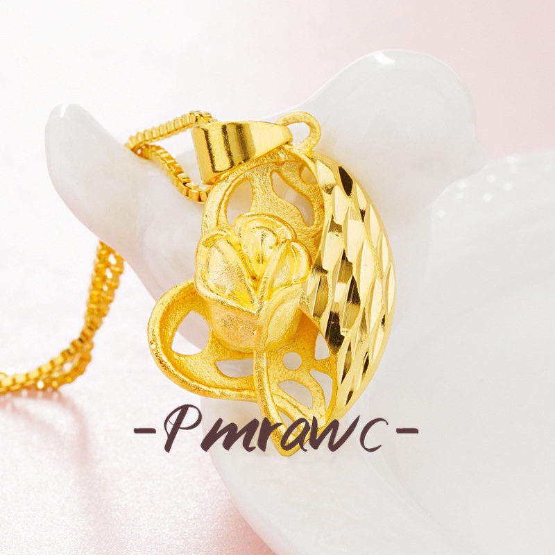 Pmrwc | 24K Gold Heart ประณีตอารมณ์ Lady จี้ Au999 Lace Peach Heart สร้อยคอ FS1400
