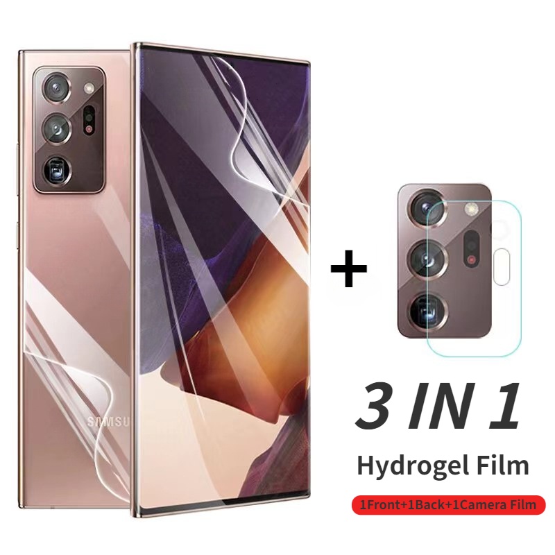 【3in1】ฟิล์มไฮโดรเจลนิ่ม ใส ป้องกันเลนส์ และฟิล์มไฮโดรเจลด้านหลัง สําหรับ Samsung Galaxy S20 Ultra S8 S9 S10 S20 Plus Ultra FE Note 8 9 10 20 Plus