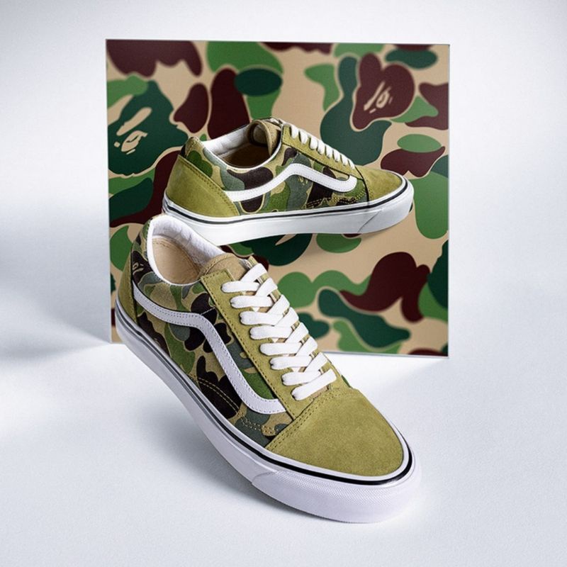 รองเท้าผ้าใบ Bape Green ABC Camo x Old Skool คุณภาพพรีเมี่ยม สําห - Main Image