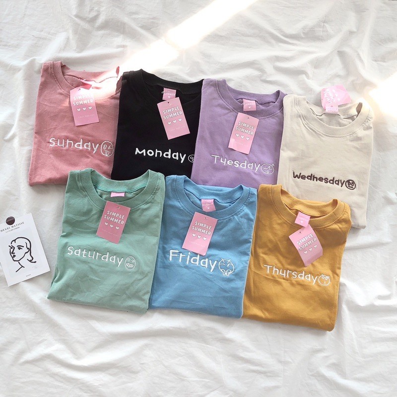 S007 เสื้อยืด oversize ผ้าคอตตอน ปัก 7 days