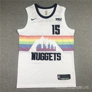 เสื้อกีฬาแขนสั้น ลายทีม NBA Jersey Denver Nuggets No 9 แบบ สไตล์คลาสสิก ลูกบาสเก็ตบอล 15 Jokic Mountain Edition Snow White UhA2 Pink GR68 392588