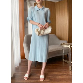 2MUAY รุ่น GJO2060 COLLAR SHLRT SLEEVE PLEAT DRESS เดรสผู้หญิง เดรสพลีทคุณภาพ 2สี FREE SIZE