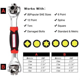 Super Tools ประแจ 8หัว ประแจอเนกประสงค์ ปากตาย บล็อก อเนกประสงค์ 48 In 1 ประแจซ็อกเก็ต Universal Wrench360องศา 8เบอร์