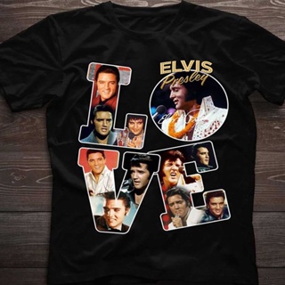 HOT QG เสื้อยืดสีขาวเสื้อยืดคอกลม ผ้าฝ้าย ลาย Elvis Presley สไตล์เรโทร สําหรับผู้ชาย และผู้หญิงS-4XL