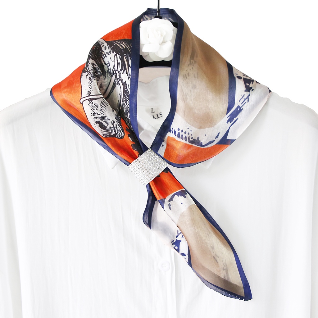 Parsimonous 28.75inch เลียนแบบผ้าพันคอผ้าไหมใหม่ผู้หญิงแฟชั่นผมวง 7313 ซม.พิมพ์ผ้าพันคอคอขนาดเล็ก He