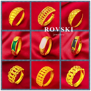 Rovski แฟชั่นเกาหลี พร้อมส่ง เครื่องประดับชุบทอง มินิมอล แหวนผู้ชาย ปรับได้ ทับทิม มรกต พร้อมแหวนเพชร หรูหรา