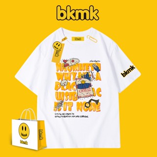 Bkmk เสื้อยืดแขนสั้น ผ้าฝ้าย ทรงหลวม โอเวอร์ไซซ์ สไตล์วินเทจ แฟชั่นสําหรับผู้ชาย