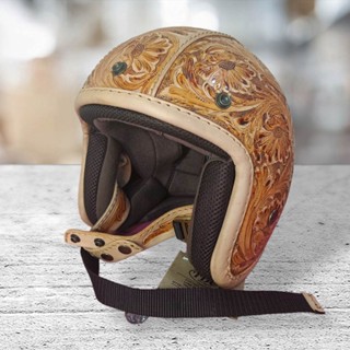 ส่งฟรี!!! หมวกกันน็อคหนังแท้ แกะลาย leather helmet