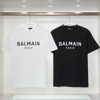 Balmain เสื้อยืดแขนห้าส่วน พิมพ์ลายโลโก้ เรียบง่าย สไตล์คลาสสิก ของแท้ 100% สําหรับผู้ชาย