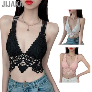 Jijaka Lace V Neck Tank Top  Hollow Out Lace Short Tank Top Stylish Crochet Flower  for Daily Wear