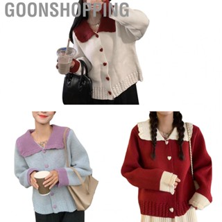 Goonshopping Open Front Outwear  Soft Doll Collar Button Up Sweater Lovely Color Block Fashionable Casual Elegant  for Office Work