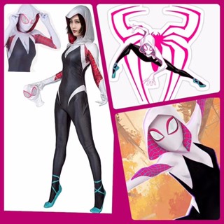 ใหม่ ชุดจั๊มสูท ชุดคอสเพลย์ แมงมุม Gwen Stacy Spider Gwen สําหรับผู้หญิง เด็ก ปาร์ตี้ฮาโลวีน