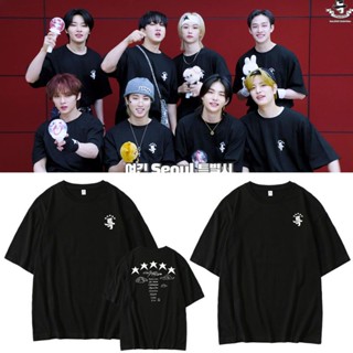 เสื้อยืดแขนสั้นลําลอง ผ้าฝ้าย ทรงหลวม พิมพ์ลายอัลบั้ม KPOP Stray Kids 5 Star พลัสไซซ์ แฟชั่นฤดูร้อน สไตล์ฮาราจูกุ สําหรับผู้ชาย และผู้หญิง