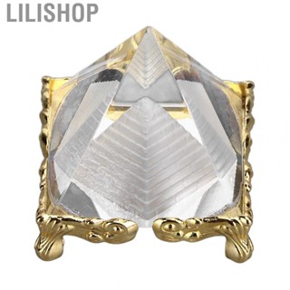 Lilishop Pyramid Prism Meditation Crystal Bring Positive Energy Crystal Pyramid Figurine with Gold Stand for Home