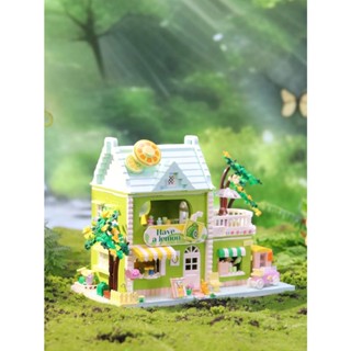 [Spot] lime tea shop building blocks trendy toys educational assembling toys cartoon Street View girl gift zegao mini series