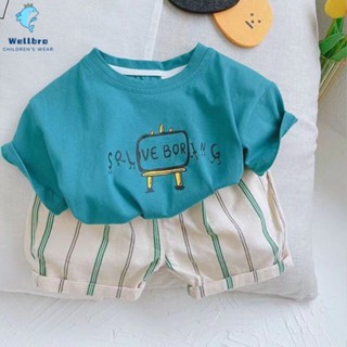 ชุดเสื้อผ้า สองชิ้น แฟชั่นฤดูร้อน สําหรับเด็กผู้ชาย