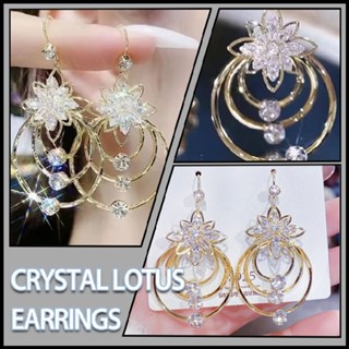 New Lotus Flower Gold Color Zircon Hook Earrings Drop Dangle Wedding Jewelry