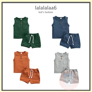 Laa6- เสื้อกล้าม คอกลม สีพื้น พร้อมกระเป๋า และกางเกงขาสั้น แบบผูกเชือก แฟชั่นฤดูร้อน