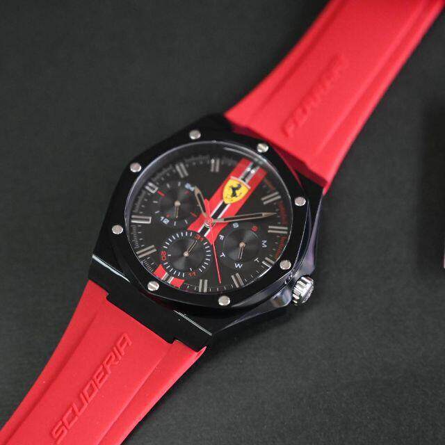 นาฬิกา Ferrari เฟอร์รารี่ SF0830870 หน้าปัดดำขนาด 44 mm/สายซิลิโคนแดง/QUARTZ