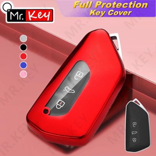 【Mr.Key】เคสกุญแจรถยนต์ สีโครเมี่ยม สําหรับ Volkswagen Golf 8 MK8 ID-4 ID-6 Polo Cupra Santana Tiguan Jetta Skoda Octavia 3 ปุ่ม 2020 2021