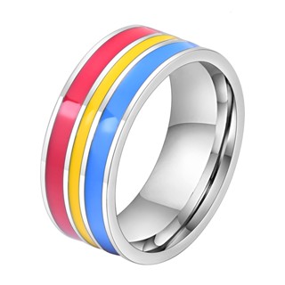 แหวนคู่รัก สเตนเลส ลายสายรุ้ง LGBT Pride Pansexual แฟชั่นสําหรับผู้ชาย และผู้หญิง
