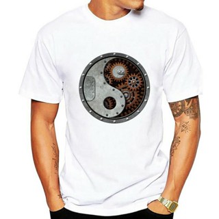 แฟชั่นใหม่ล่าสุด เสื้อยืดผ้าฝ้าย พิมพ์ลาย Steampunk Yin Yang s 3D สําหรับผู้ชาย ET56WRE29053